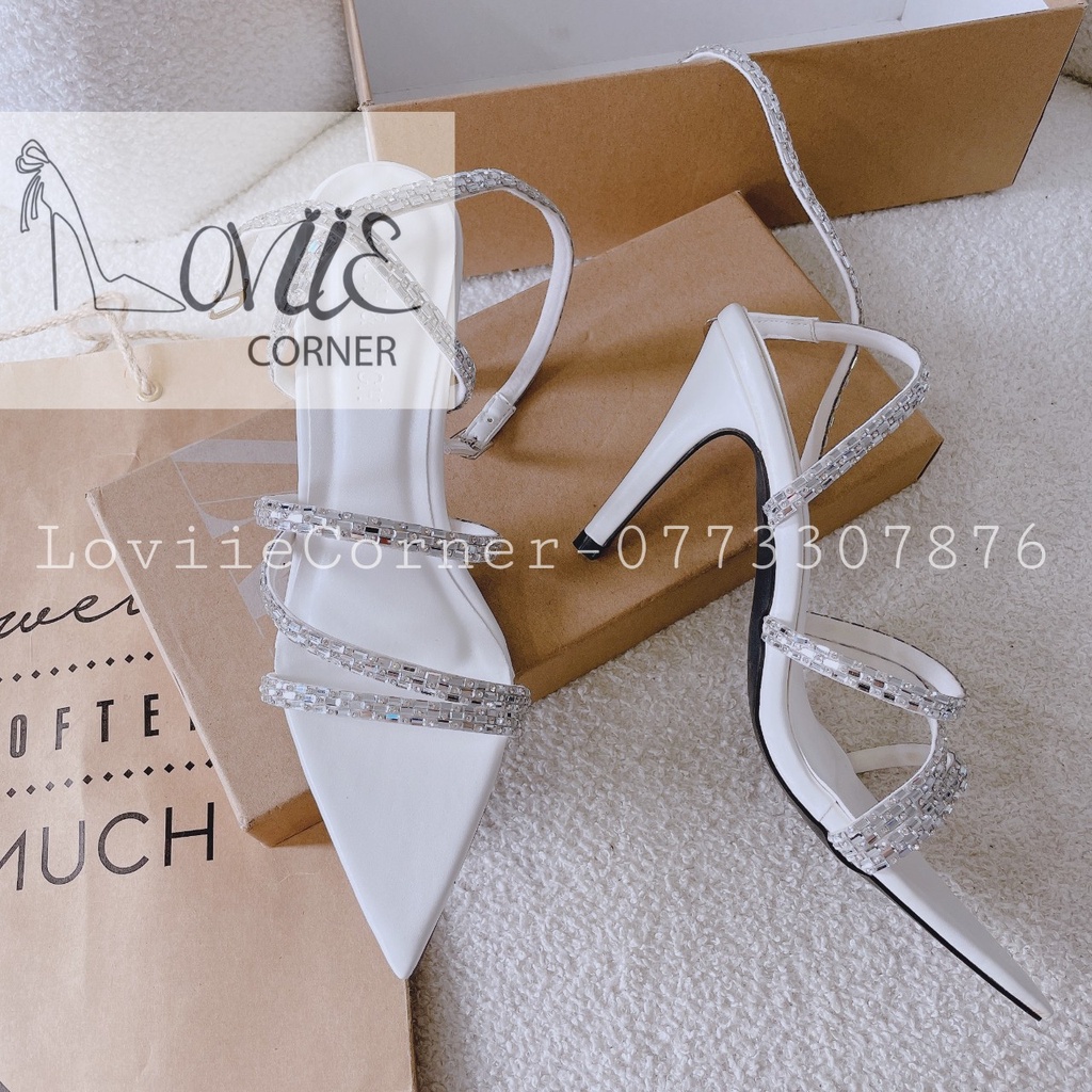 GIÀY CAO GÓT LOVIIECORNER - GUỐC NỮ MŨI NHỌN - SANDAL THỜI TRANG QUAI CHÉO ĐÍNH ĐÁ G221002