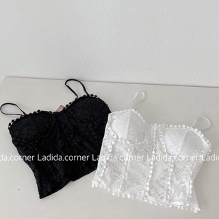 Áo hai dây ren hoa chìm cúp ngực 2 màu Ladida