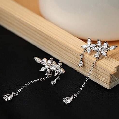 Khuyên tai bạc khuyên Hoa tua thả đá phong cách Tiểu Thư