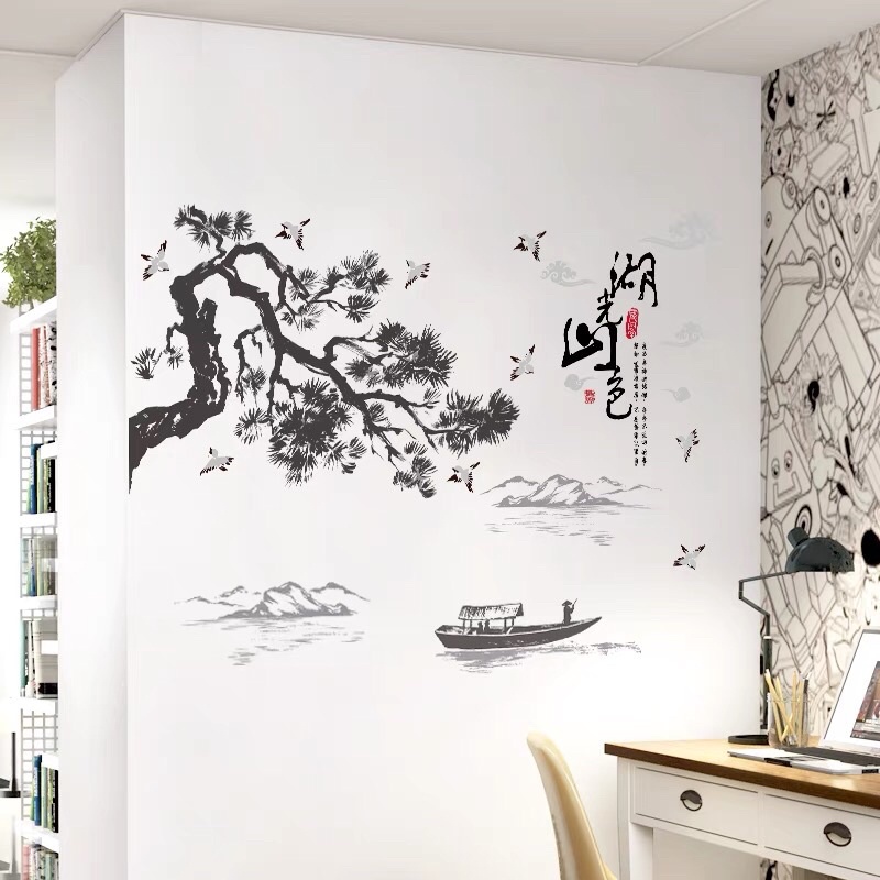 Decal dán tường cành tùng trang trí phòng khách