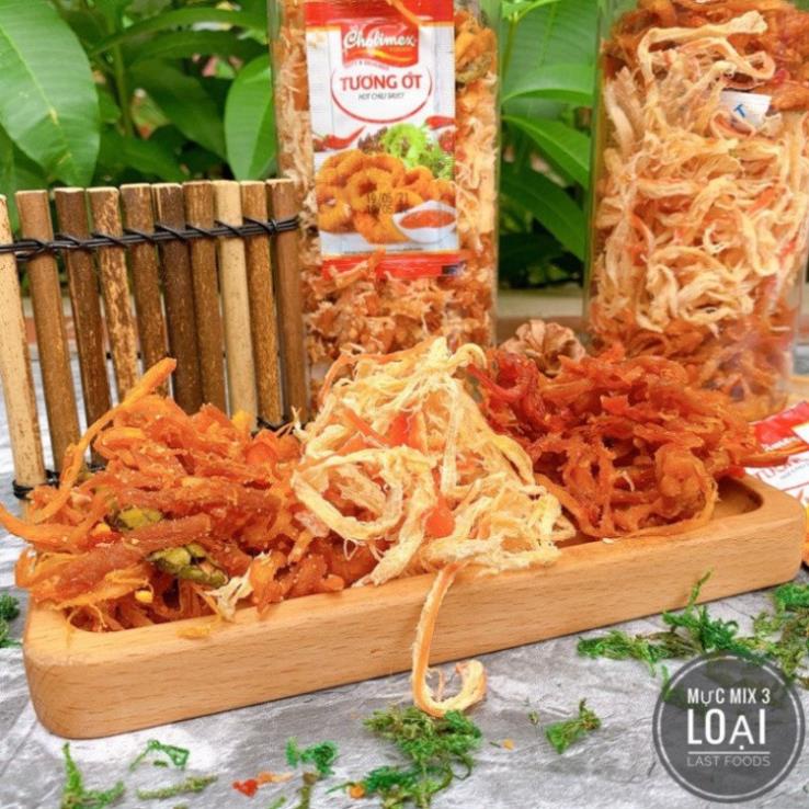 Mực rim me mực xé hấp nước dừa mực cán tẩm vị mực sốt tomyum mực mix 3 loại đóng hũ pet