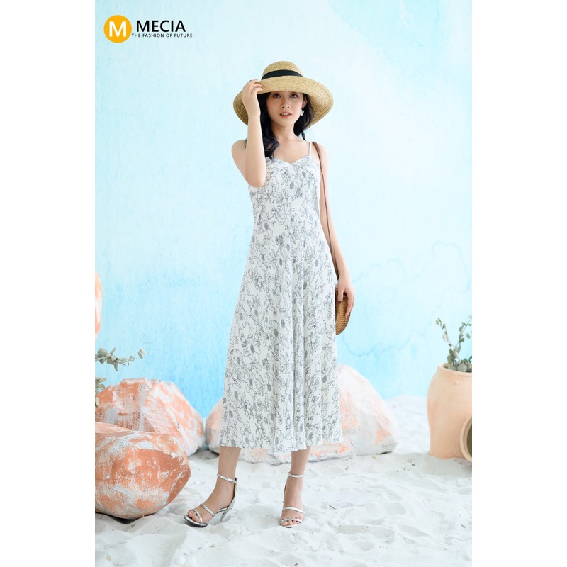 Váy hai dây Maxi hoa nhí - đầm trắng hoa hai dây DK939 Mecia chất liệu Chiffon thoáng mát, mềm mại phù hợp đi biển