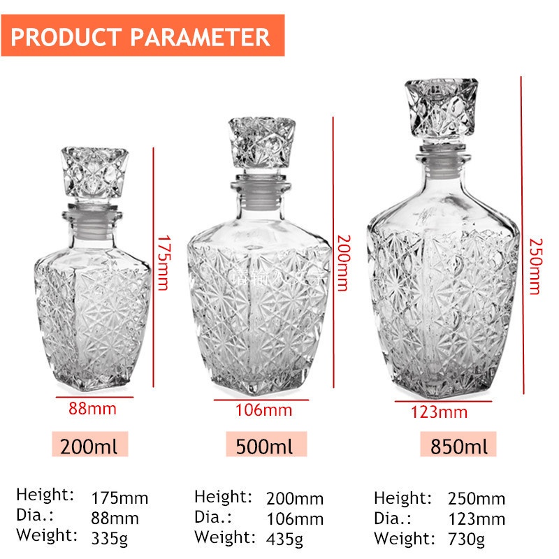 VỎ BÌNH ĐỰNG RƯỢU THUỶ TINH 500ml 750ml MẪU CHAI VUÔNG HOA VĂN NỔI SANG TRỌNG