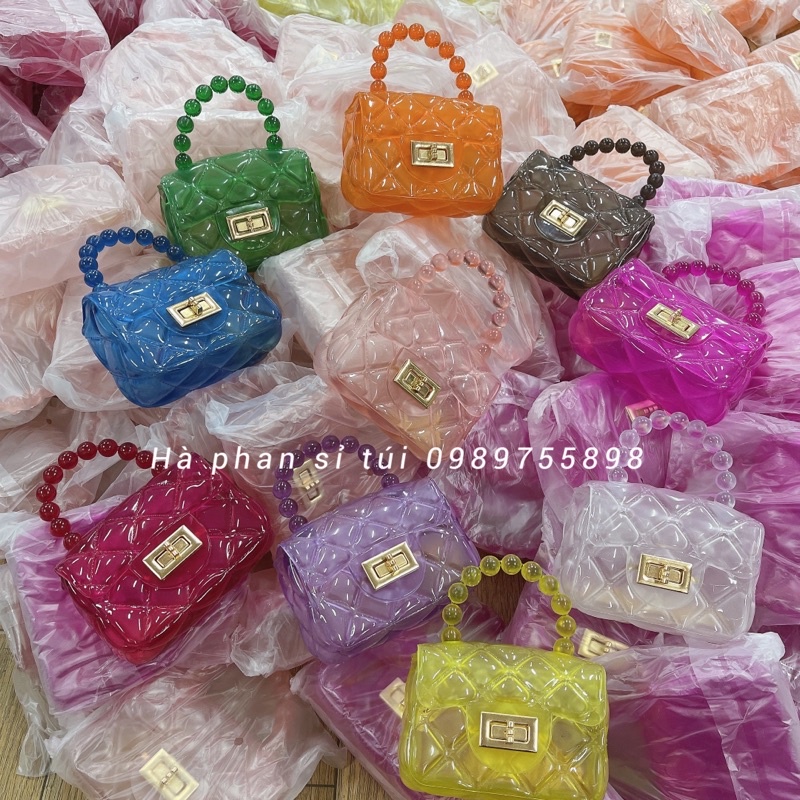 Túi xách quai ngọc nhí bé gái, sz mini , nhựa trong