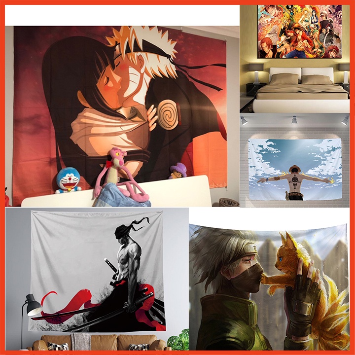 Tranh Vải Treo Tường Anime Onepiece Naruto, Phông Nền Chụp Ảnh [ Có Tặng Kèm Móc Treo ]