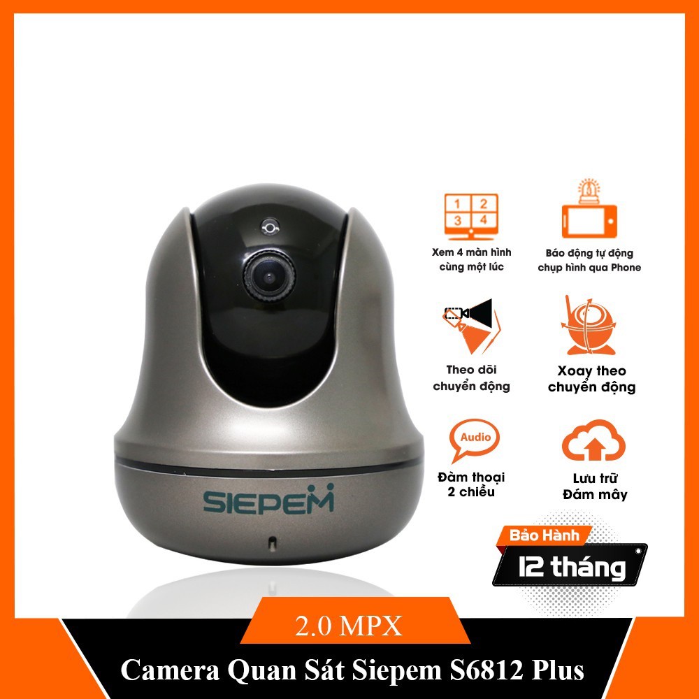 Camera IP Wifi SIEPEM S6812 Plus hỗ trợ FullHD 1080P - độ phân giải 2.0MP (Xám đen) + Kèm thẻ NTC U3 4K 32GB