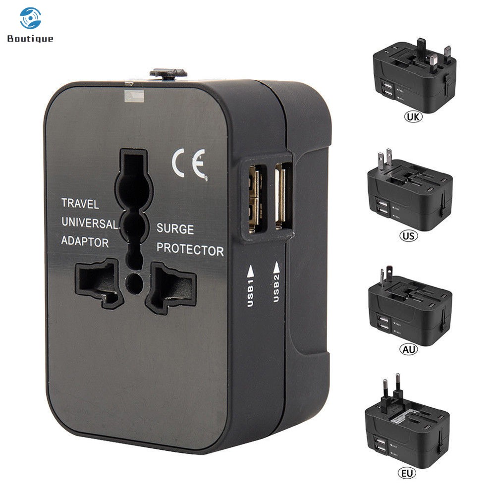 Ổ cắm cường chuyển đổi đa đầu US/EU/UK/AU có 2 cổng USB