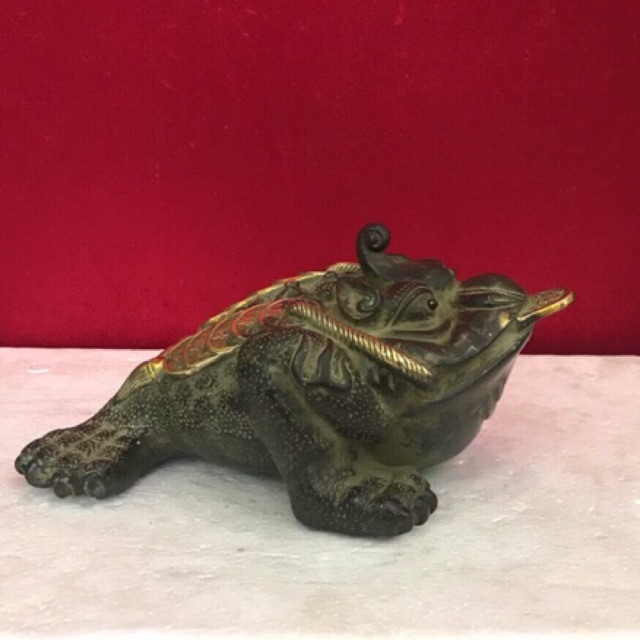 Cóc thiềm thừ 3 chân màu xanh cổ cỡ to dài 22cm vật phẩm phong thuỷ tài lộc bằng đồng