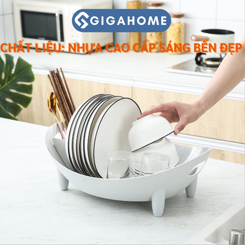 Khay/Kệ/Rổ Úp Chén Bát, Ống Đựng Đũa Có Ống Thoát Nước GIGAHOME Hình Thuyền 10167