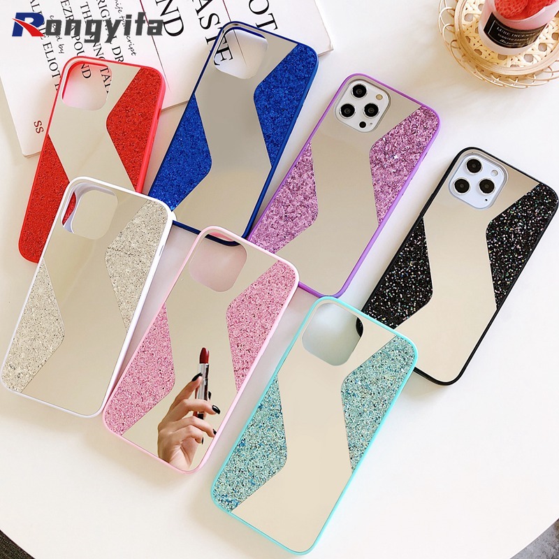 Ốp điện thoại PC + PU cứng thời trang tráng gương họa tiết long lanh IPhone Xs Max XR Xs X 8 7 6s 6 Plus