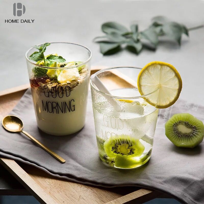 Cốc Thủy Tinh Trong Suốt In Chữ 400ml Chất Lượng Cao