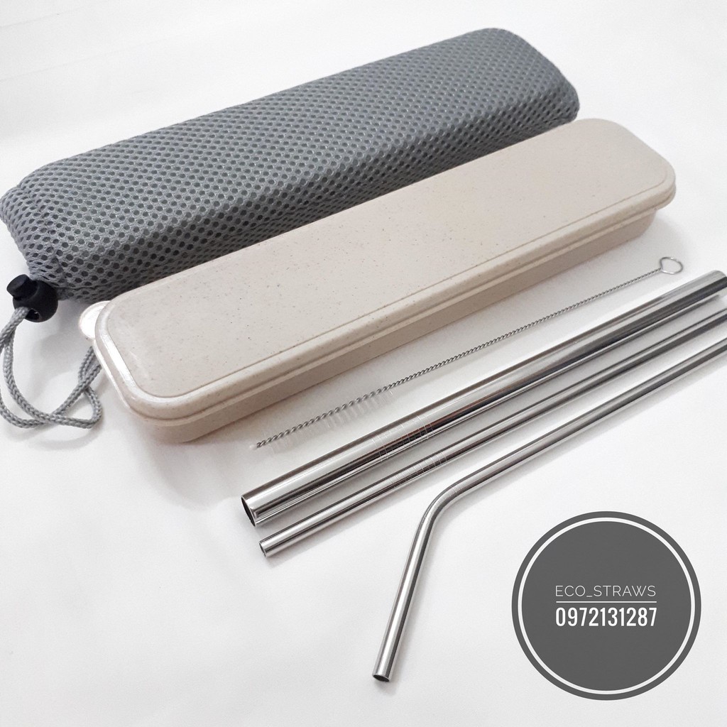 (Hàng loại 1, dày & nặng) Bộ ống hút Inox 304 6 món (3 ống hút, 1 cọ rửa, 1 túi lưới, 1 hộp) | BigBuy360 - bigbuy360.vn