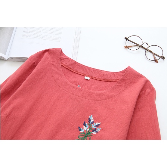 Áo nữ cổ tròn thêu họa tiết, chất đũi mát mịn ( Q3) | BigBuy360 - bigbuy360.vn