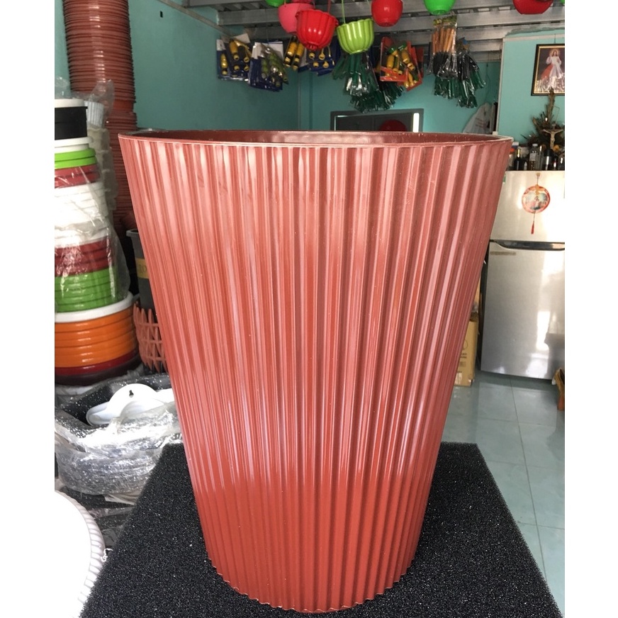 Chậu nhựa sọc gân tròn cao, chậu trồng cây cao cấp (3 size)
