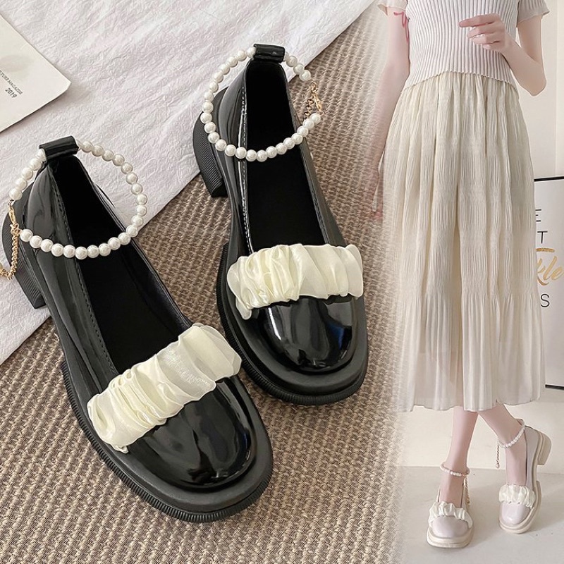 Giày búp bê nữ lolita cao gót ulzzang cao cấp mũi tròn quai ngọc HAVAVA GD008