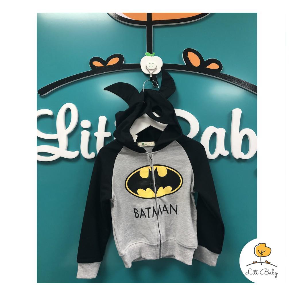 Áo khoác nỉ da cá dài tay thu đông in hình siêu nhân, có mũ, bo gấu bé trai size 3-10T, cho bạn từ 12-30kg. Chất cực đẹp