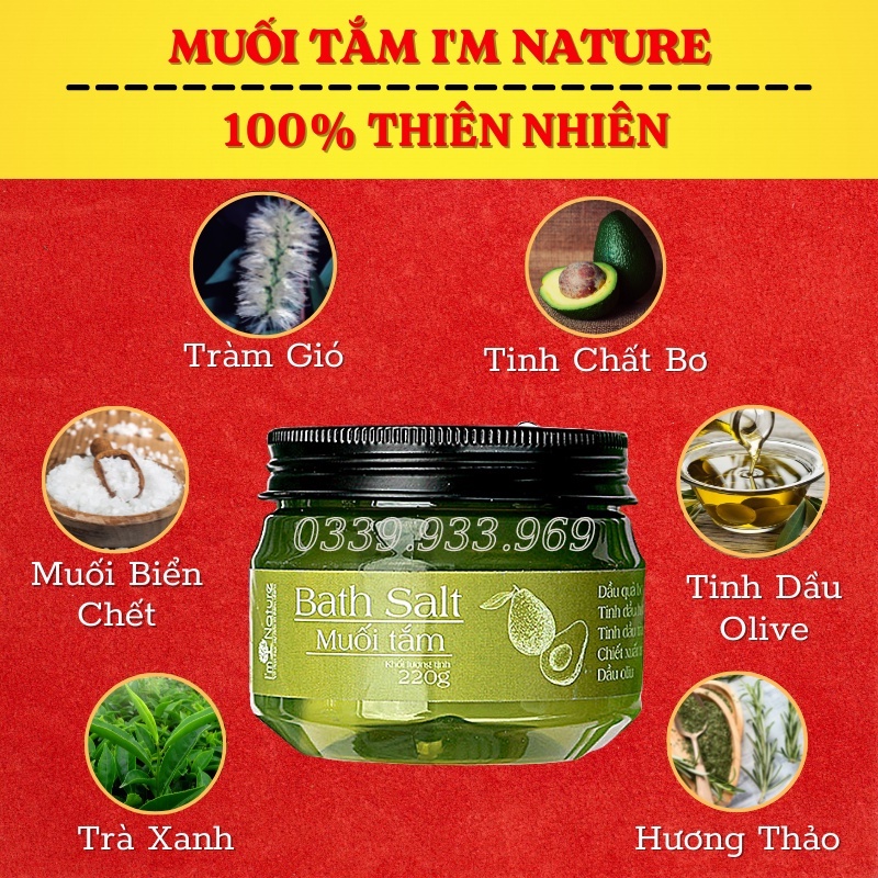 Muối Tắm Thảo Mộc I'm Nature - Muối Tắm Giảm Mụn Lưng, Mụn Body, Viêm Nang Lông 220Gr