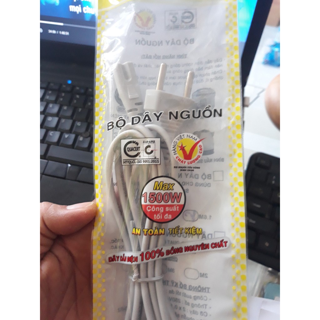 Dây Nguồn Số 8 Quạt Điện, Bình Siêu Tốc 1500W HONJIANDA 216 Dây 1M6 - Dây Đồng Nguyên Chất