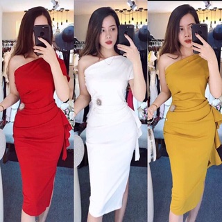 Đầm dự tiệc body ôm lệch vai hy lạp bèo hông giá rẻ kèm ảnh thật
