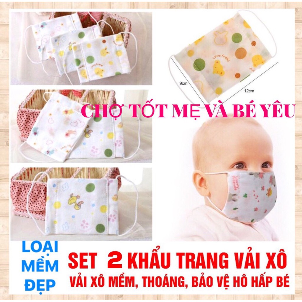 Set 2 Khẩu Trang Vải Xô Xuất Hàn 4 Lớp Trẻ Em Kháng Khuẩn,Chống Bụi Mịn Cho Bé 1-4 Tuổi