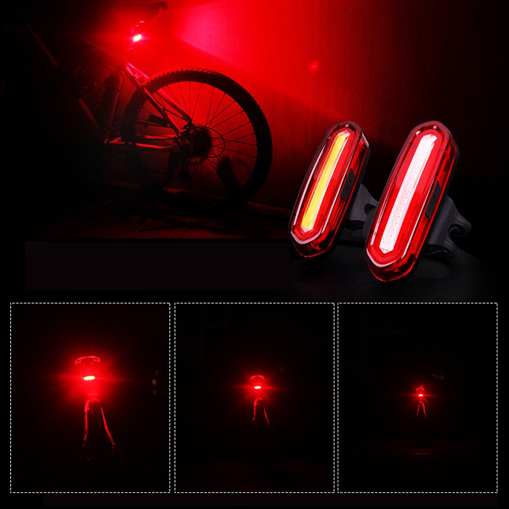 USB Rechargeable COB LED Bicycle Bike Cycling Front Rear Tail Light Lamp