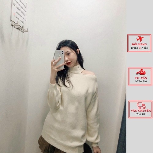 Áo len nữ oversize phom rộng lệch vai ulzzang Hàn Quốc phong cách cá tính năng động