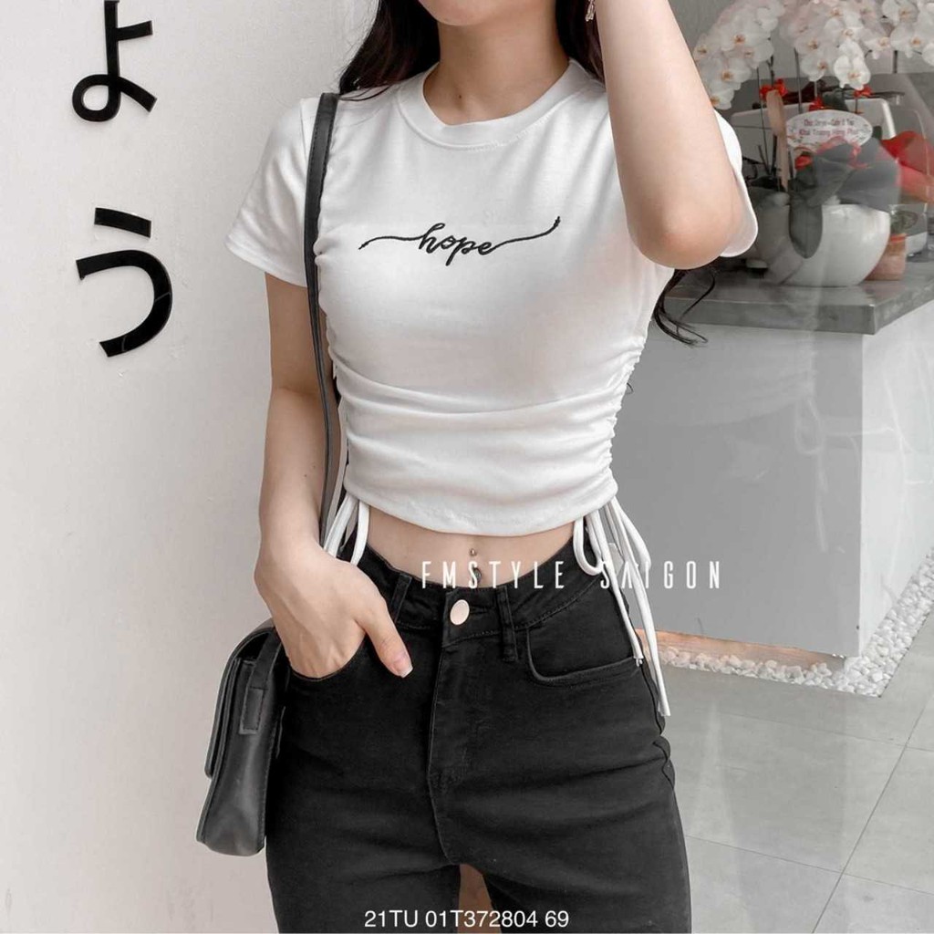 Áo thun tay ngắn VM STYLE rút hai bên in HOPE ulzzang 22ATU03T373101