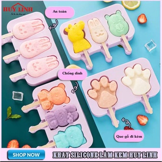 Khuôn kem silicon có nắp đậy tặng kèm 50 que gỗ. khuôn kem silicon nhiều mẫu đa dạng(shop giao ngẫu nhiên)