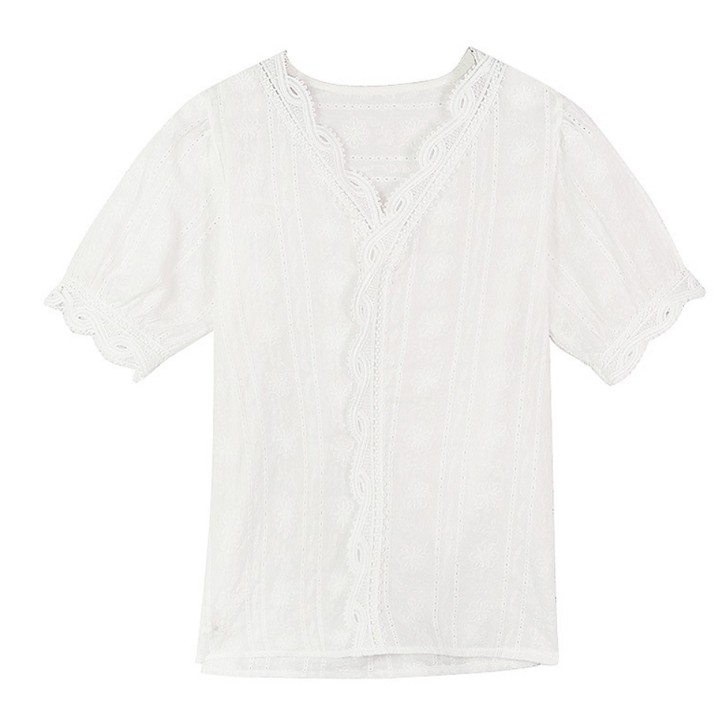 FREESHIP TỪ 50K - Áo Sơ Mi Nữ Cổ Ren Vạt Chồng Thời Trang Hàn Quốc - ASMN19.0027W | WebRaoVat - webraovat.net.vn