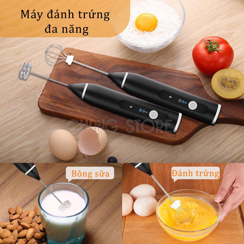 Máy Đánh Trứng, Tạo Bọt Cà Phê Cầm Tay Chạy Điện Sạc USB 3 Tốc Độ Siêu Tiện Lợi