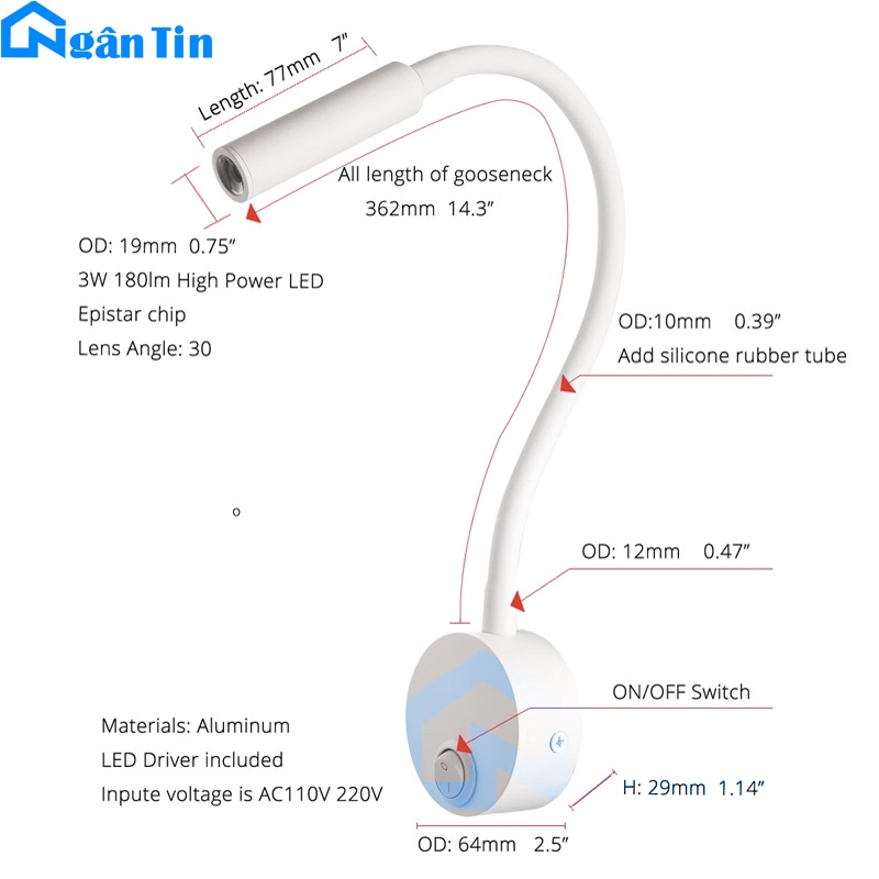 Đèn đọc sách chiếu tranh gắn tường nhà quán cà phê Led 3W 220V RO1408 Ngân Tins