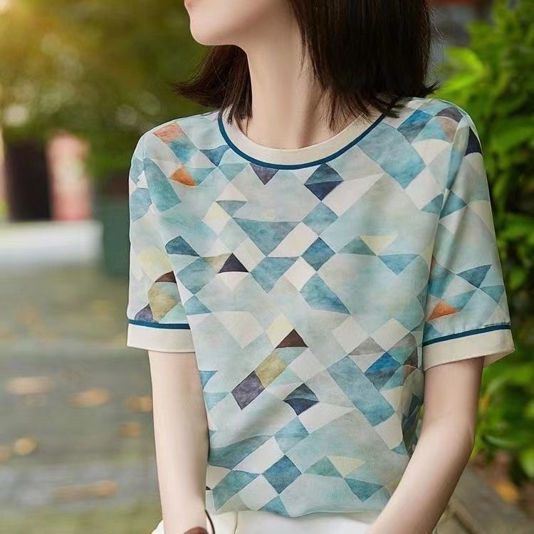 Áo Sơ Mi chiffon Tay Ngắn Dáng Rộng In Họa Tiết Độc Đáo Thời Trang Mùa Hè Cho Nữ