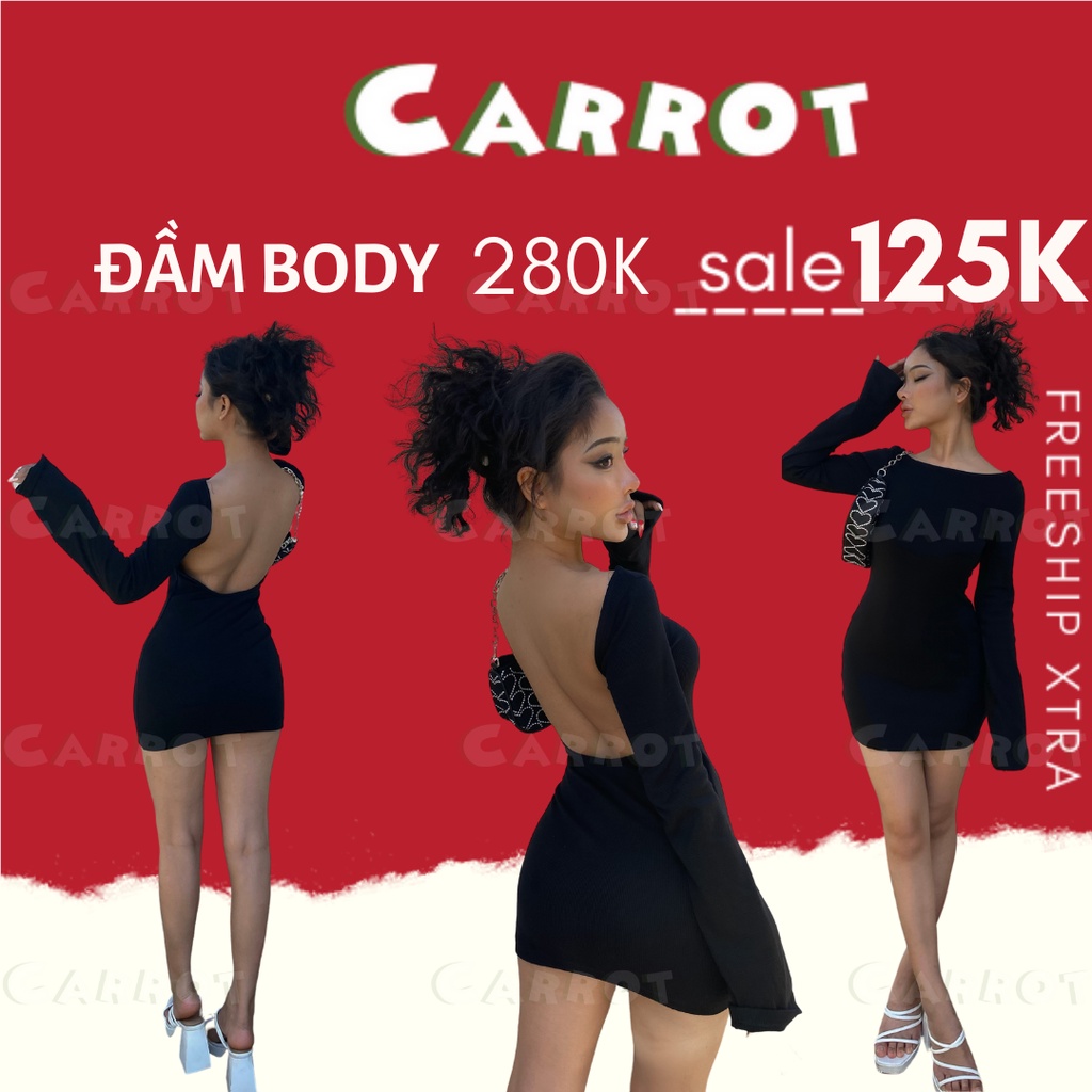 Đầm body sexy tay dài ôm hở lưng chất co giãn váy nữ tôn dáng sáng da chất xịn co giãn tốt carrotxinhdep | BigBuy360 - bigbuy360.vn