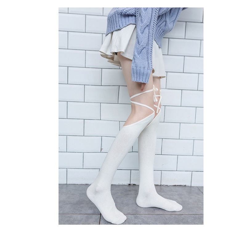 Vớ Dài Qua Gối Phối Dây Đan Chéo Phong Cách Lolita Nhật Bản Dễ Thương Cho Nữ