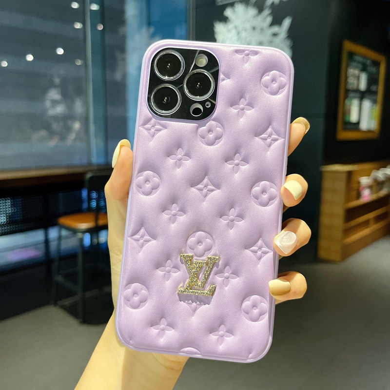 Ốp Điện Thoại Da Màu Tím In Logo Thời Trang Sang Trọng Cho iPhone 14 13 Pro Max 12 Pro 13 Pro 14 Pro Max