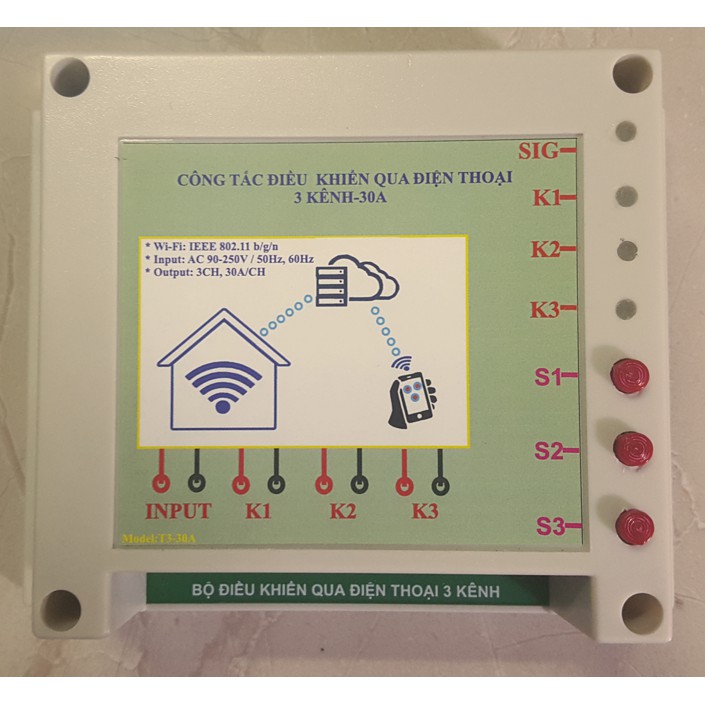 Công tắc điều khiển qua điện thoại 3 kênh