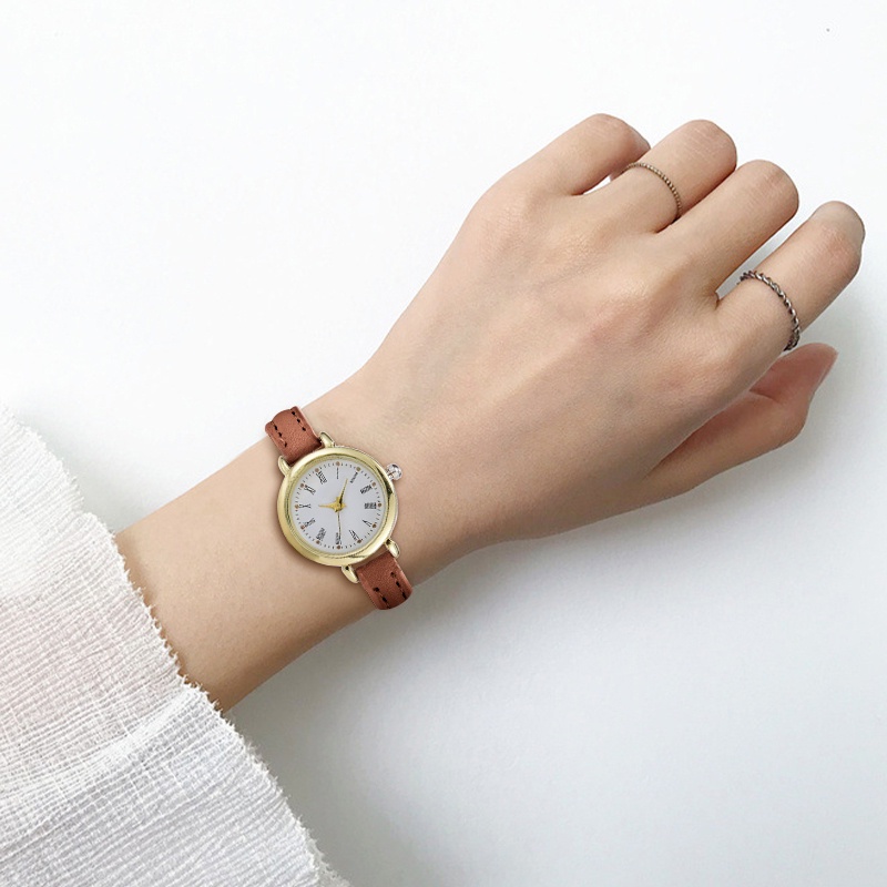 Đồng hồ Quartz nữ dây da mặt tròn thời trang