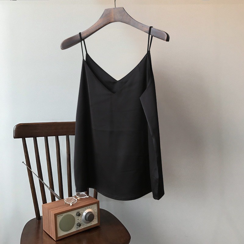 Áo hai dây lụa MACDOME cổ tim thiết kế chất lụa satin cao cấp mặc trong vest, blazer AD002