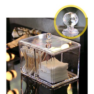 Hộp đựng bông tẩy trang và bông tăm 2 ngăn bằng Mica trong suốt. Kích thước 14x10x13cm kiểu dánh sang trọng cao cấp