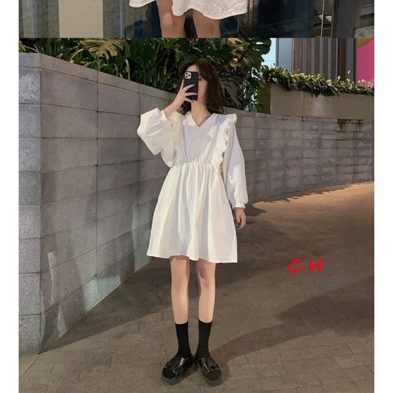 Váy baby doll tay cánh dơi cúc ngực bèo vai COM877 | BigBuy360 - bigbuy360.vn