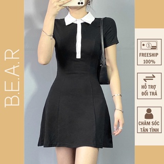 Đầm body polo có cổ nữ đen dáng ôm váy nữ ngắn body ngắn | đầm trẻ trung thun suông ôm body - đ0049 | steven.factory
