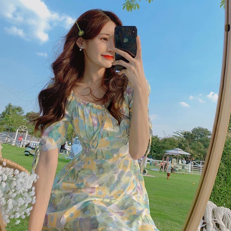 Đầm Hoa Cổ Vuông Thời Trang Xuân Hè 2022 Mới Mẻ Cao Cấp Cho Nữ