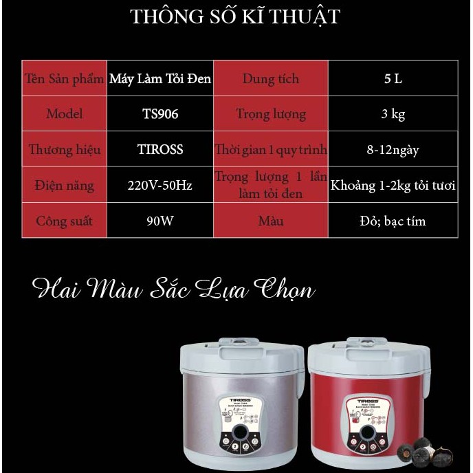 [Tiross123]Máy làm tỏi đen Tiross TS 906 , Sản Phẩm Chính Hãng, Bảo Hành 12 Tháng