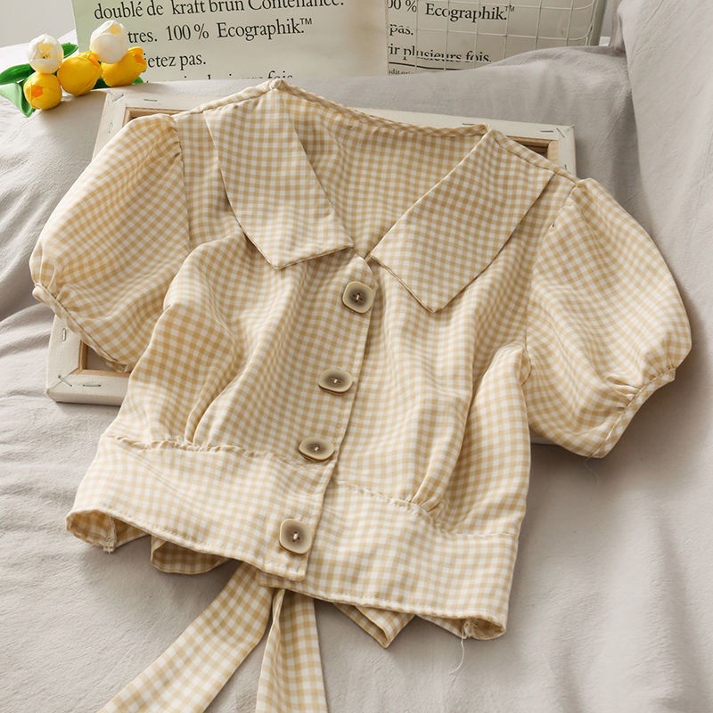 Hàng Có Sẵn Áo Sơ Mi Ngắn Tay Thắt Nơ Kẻ Sọc Mới Cho Nữ 2022 JL-TX-214