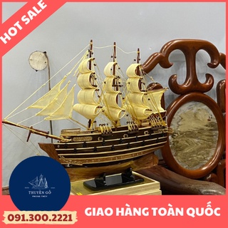 [THUYỀN PHONG THỦY] Mô Hình Thuyền Gỗ Thuyền Trang Trí Tàu Chiến Cổ NAPOLEON  - Thân Tàu Dài 56cm - Buồm Vải Màu Trắng