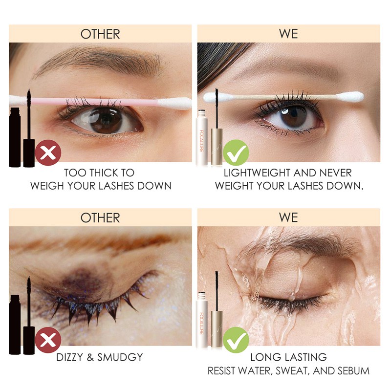 Mascara FOCALLURE giúp chuốt lông mi dài cong và đều kích thước đầu cọ 3mm 6g