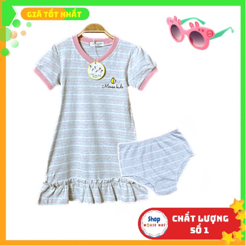 Váy ghi kẻ sáng cổ tim dáng chữ A cho bé gái 4-9 tuổi Mouse kids