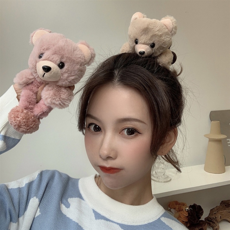 Dây Buộc Tóc Lông Xù Co Giãn Hình Gấu Dễ Thương