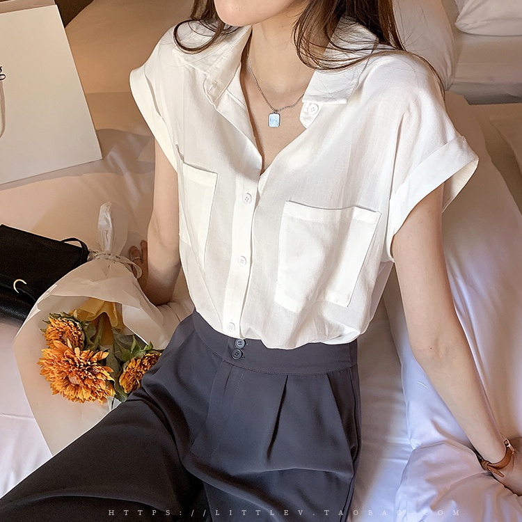 SUXI Áo Sơ Mi Tay Ngắn Dáng Rộng Màu Sắc Đơn Giản Thanh Lịch Dành Cho Nữ