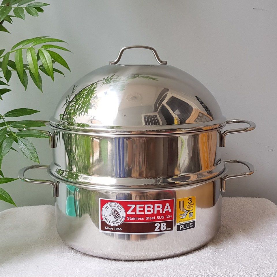 Nồi Xửng Hấp Inox 304 3 Đáy Từ Zebra Extreme Plus II 28cm  164390(Lổ nhỏ)- Thái lan